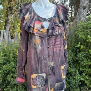 Vintage 90s western Artistic Ruffle Button-Up Top